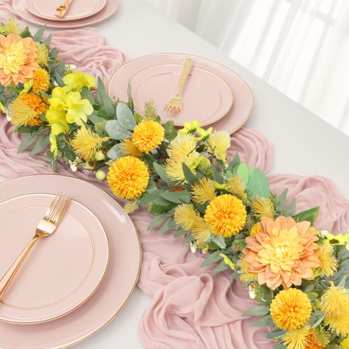 Spring Garland 6FT Flower Garland Faux Greenery Leaf Vine Garlands for Decoration for Spring Indoor Outdoor Garden Farmhouse Porch Wall Wedding Room Home Decor (Yellow) - color: Yellow