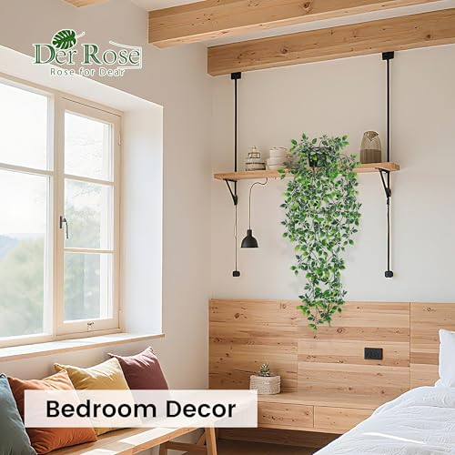 Der Rose 34'' Fake Hanging Plant Black Pot for Bathroom Wall Decor | 34'' cascading greenery with black pot for bathroom, shelf, office and wall decor; no watering needed
