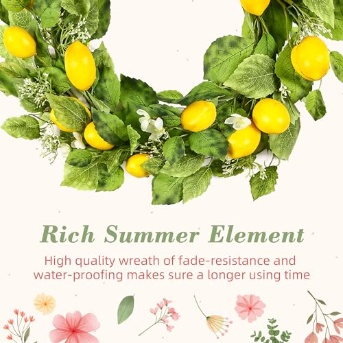 YNYLCHMX 20" Wreaths for Front Door, Artificial Floral Lemon Wreath with Green Eucalyptus Leaves, Green Foliage Wreath for Wall Window Farmhouse Party Holiday Home Decor - color: Lemon