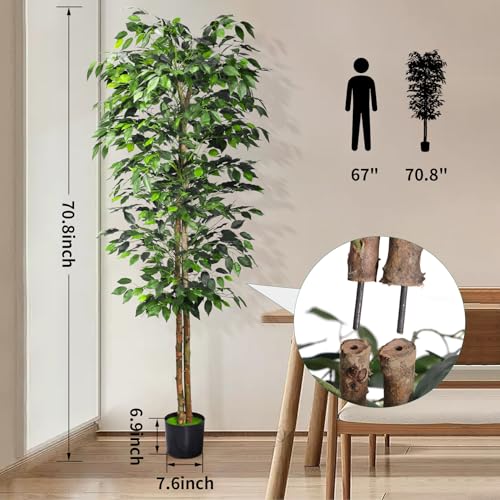 HAIHONG 2Packs 6FT Artificial Ficus Trees with Realistic Leaves and Natural Trunk, Faux Ficus Tree with Sturdy Plastic Nursery Pot, Fake Ficus Tree for Office Home Farmhouse for Indoor Outdoor Decor - color: Ficus Tree, size: 2Packs 6FT