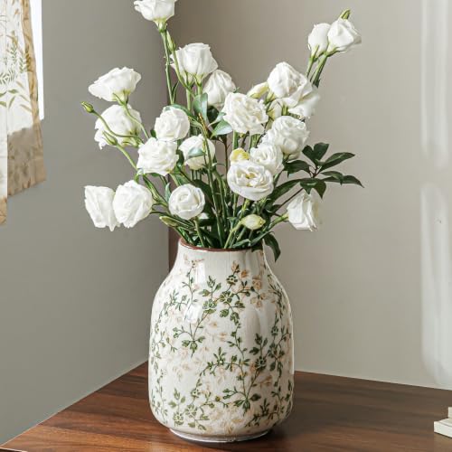Ceramic Flower Vase | Green Rustic Farmhouse Vase for Home Decor, Vintage Floral Tuscan Decorative Pottery Vase for Living Room & Kitchen, Centerpieces, Mantel & Bookshelf, Entryway, Wedding(7.8 Inch) - color: 10-green and Beige