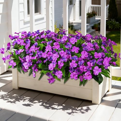 Hommyea Artificial Fake Flowers for Outdoor, 6 Bundles UV Resistant Faux Plants Decoration Silk Flowers No Fade Plastic Flowers for Outside Planters Home Porch Patio Yard Garden Decor(Purple) - color: Dark&light Purple