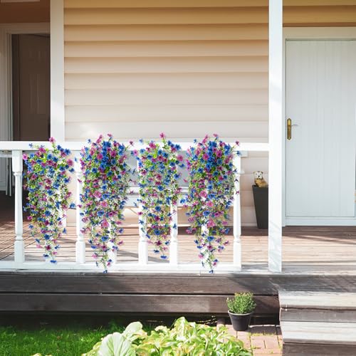 ZFProcess Artificial Hanging Flowers Plants for Outdoor Spring Summer Decoration, 2PCS Faux Silk Daisy UV Resistant Look Real for Outside Home Indoor Planter Porch Garden Yard Decor(Purple Blue) - color: Purple Blue