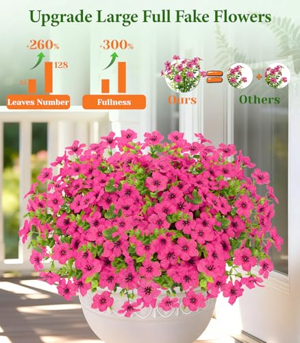 Elyum Artificial Flowers for Outdoors, 9 Bundles Artificial Plants & Flowers Outdoor, UV Resistant Faux Flowers Outdoor Fake Flowers for Outside Porch Window Box Decoration(Rose Red) - color: Rose Red, size: 9 Pack