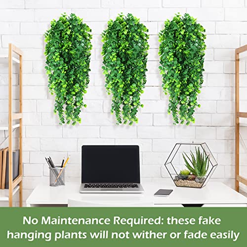 Hoteam 12 Pcs Artificial Hanging Plants 32 Inch Fake Ivy Vines with Fake Leaves Patio Artificial Plants Greenery for Living Room Indoor Outdoor Wall, No Basket (Eucalyptus) - color: Eucalyptus