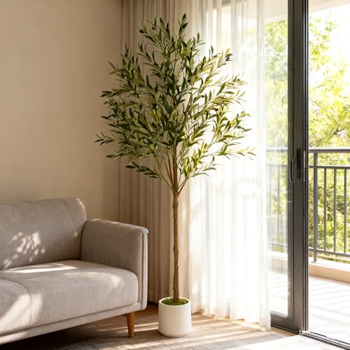 Artificial Olive Tree - Tall Indoor Faux Olive Tree with Planter & Basket, Realistc Fake Olive Tree with Fruits for Home Office Decor Living Roomi (6ft) - size: 6ft 1in