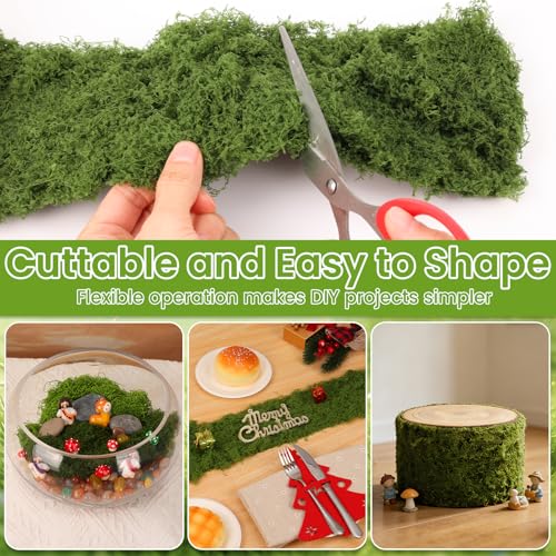 Fake Moss Roll Table Runner, Artificial Moss Sheet 4’’Wx47’’L, Dark Green and Light Green Moss Mat for Table, Wedding, Christmas, Garden, Craft, Home Décor