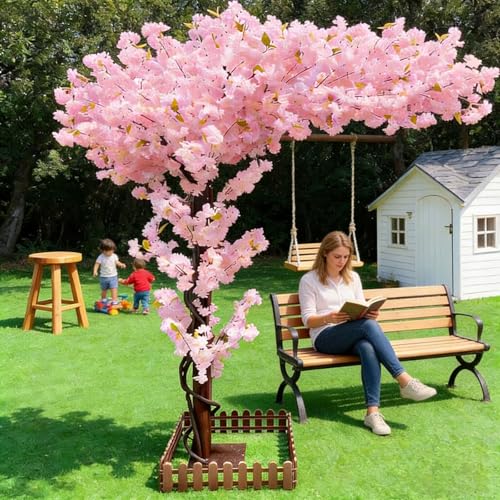6.6FT Tall Artificial Cherry Blossom Trees Large Pink for Indoor Outdoors Home Decor,Japanese Faux Cherry Blossom Tree for Wedding Party Shopping Hotel Living Room - color: Pink, size: 6ft 7in