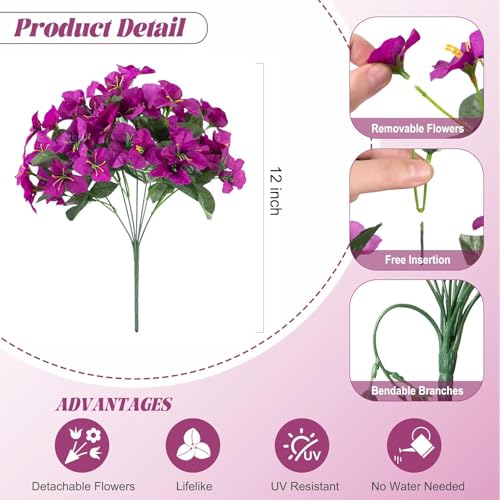 INXUGAO Artificial Flowers Faux Plants for Outdoors Spring Summer Decor, 6 Bundles Fake Bougainvillea Silk Flowers UV Resistant Realistic for Outside Planter Porch Patio Garden Home(Purple) - color: Purple-b