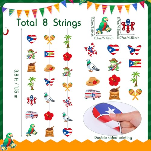 Spakon 8 Pcs Puerto Rico Garlands Puerto Rican Party Hanging Decorations Hibiscus Garlands Banners Frog Paper Cutouts for Birthday Festivals Party Ceiling Wall Decor - color: Puerto Rico