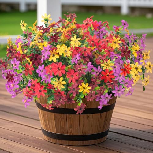 ADXORA Fake Fall Artificial Flowers for Outdoor Decoration 12 Bundles Faux Silk Mums Daisy UV Resistant Autumn Flowers for Garden Patio Porch Window Box Outdoor Indoor Decor - color: Purple,brown,yellow,red