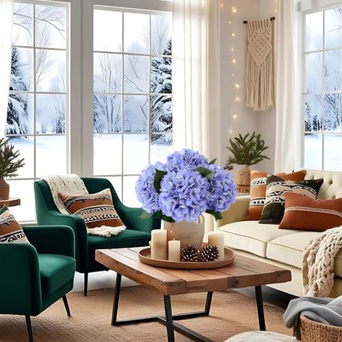 ZYTUYO 3PCS Blue Hydrangea Artificial Flowers 20" Large Fake Latex Real Touch Hydrangeas Flowers with Stems Faux Silk Bouquet for Indoor Home Decor Table Wedding Party Floral Outdoor Centerpieces - color: Blue
