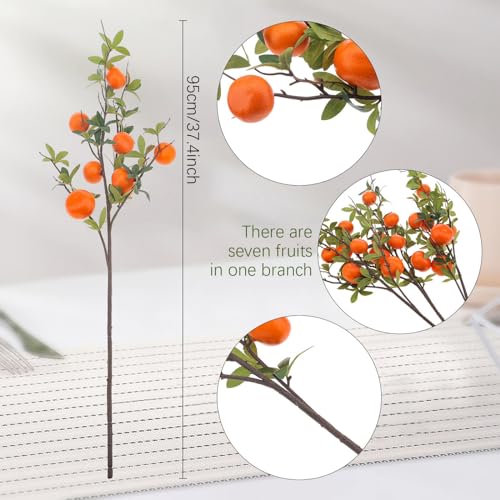 Woration 3PCS Artificial Orange Tree Branches Fake Fruit Tangerine Plants Twig Picks for Home Décor Office Wedding Window Props 37.4 Inch - color: 37.4 Inch Fake Orange Branches
