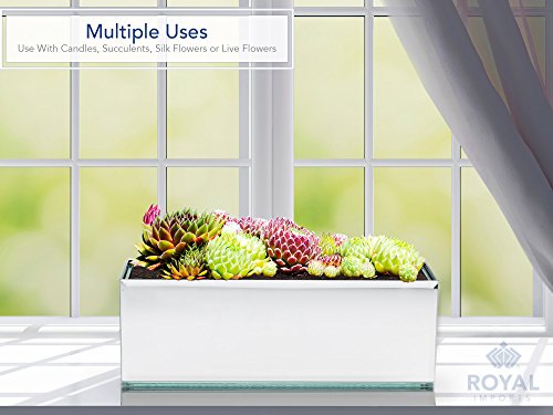 Royal Imports Flower Glass Vase Decorative Centerpiece for Home or Wedding - Oblong Rectangle Shape, 12" Long, 4" Hx4 W Opening, Mirror - color: Mirror, size: 12" (4x4)