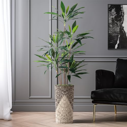 SIGNWIN Artificial Tree in Geometric Pattern Planter, Fake Dracaena Tree Silk Tree for Indoor and Outdoor Home Decoration - 66" Overall Tall (Plant Pot Plus Tree) - style: Dracaena Tree