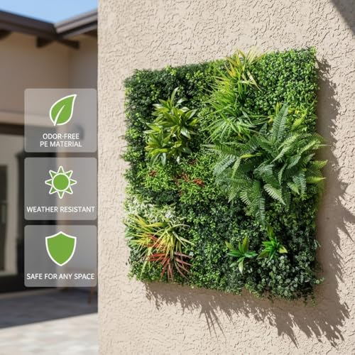 Artificial Plant Wall Panels, 40"x 40" Greenery Boxwood Panels with UV Protection, Faux Grass Ivy Privacy Screen Fence, Grass Wall Backdrop for Indoor Outdoor Garden Backyard Decor - color: B0001