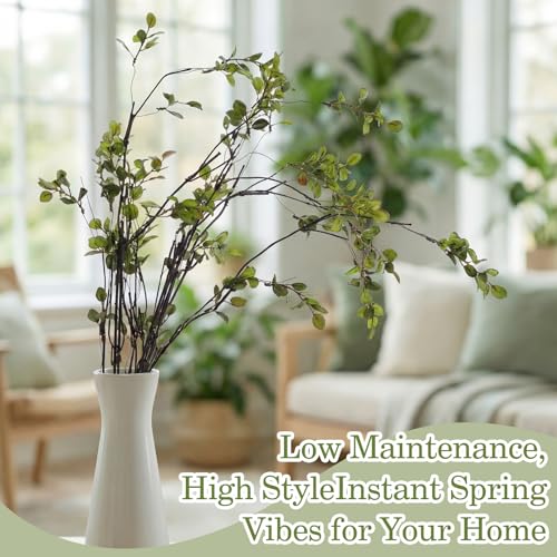 Zeyune 6 Pcs Artificial Ficus Branches 40'' Long Spring Faux Eucalyptus Stems Plastic Fake Greenery Branches for Vase Filler DIY, Wedding Home Office Modern Minimalist Indoor Outdoor Decor, No Vase - color: Green, size: Classic Style