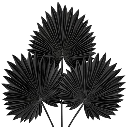 DILATATA 3PCS Large Black PU Foam Artificial Palm Leaves – Faux Tropical Palm Fronds for DIY Wedding Bouquets, Centerpieces, Bridal Shower, Party & Home Decor Arrangements - color: Black-l