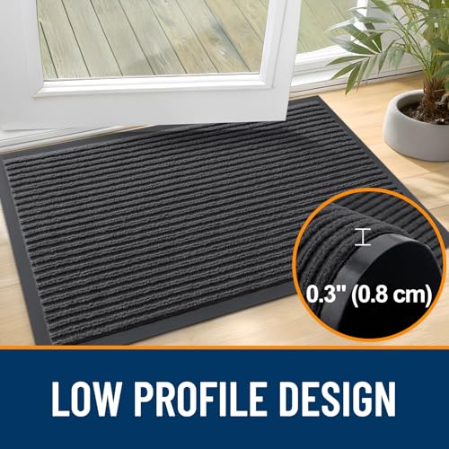 OLANLY Front Door Mat Indoor Outdoor Entrance, Waterproof Heavy Duty Doormat, Fade Resistant, Low Profile, Easy Clean Patio Porch Welcome Floor Mats for Entry, 29.5x17, Charcoal Grey - color: Charcoal Grey, size: 29.5" X 17"