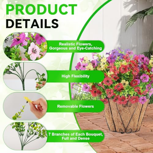 Alotiki 36 Bundles Artificial Flowers for Outdoors Decoration,Faux UV Resistant Violet Flowers with Eucalyptus Leaves,for Porch Outside Indoor Yard Home Patio Decor(36, Multiple Color) - color: Eucalyptus Violet, size: 36P