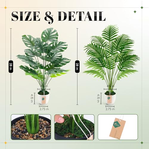 Der Rose Bundle of 2Pcs Fake Plants 28'' Large Artificial Palm Tree and 1Pcs Fake Plants Hanging for Home Room Indoor Outdoor Decor