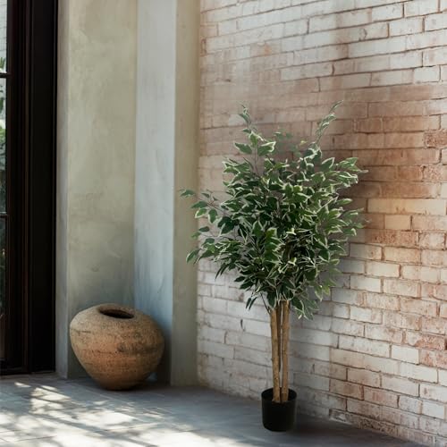 XBrand 4ft Two-Tone Variegated Artificial Ficus Tree, Lifelike Decorative Indoor Plant - color: Two-tone Variegated - 4ft Ficus Tree