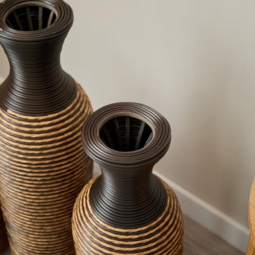 Floor PVC Decorated Vases Set of 3 for Gorgeous Home Decoration Large Classic PVC Vases 19.6in/23.6in/27.5in Height (Black+Yellow) - color: Black+yellow