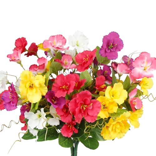 5 Pcs Artificial Flowers for Outdoors Hibiscus Spring Summer Decor Multicolor Artificial Tropical Flowers Realistic UV Resistant Silk Hibiscus Flowers for Outside Planter Front Door Porch Patio - color: Red+fuchsia+yellow+pink+white