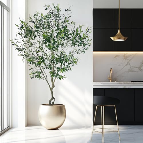 8ft Artificial Olive Tree Potted Plant | Application: Large faux olive tree decor for indoor home, office and living room arrangement - size: 8ft