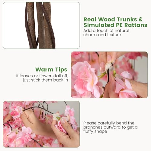 Goplus 5.5FT Artificial Cherry Blossom Tree, 2 Pack Pink Fake Flower Tree, Faux Floral Plant Blooming Tree in Nursery Pot, Tall Potted Artificial Tree for Indoor Home Office Porch Decoration - color: Pink, size: 2 Pack