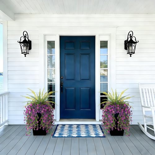 Artificial Fake Hanging Flowers Plants for Outdoor Spring Decoration,3 PCS Faux Silk Daisy with Boston Ferns,UV Resistant Look Real for Outside Home Indoor Planter Porch Patio Balcony Yard Decor - color: Dark Purple Light Purple