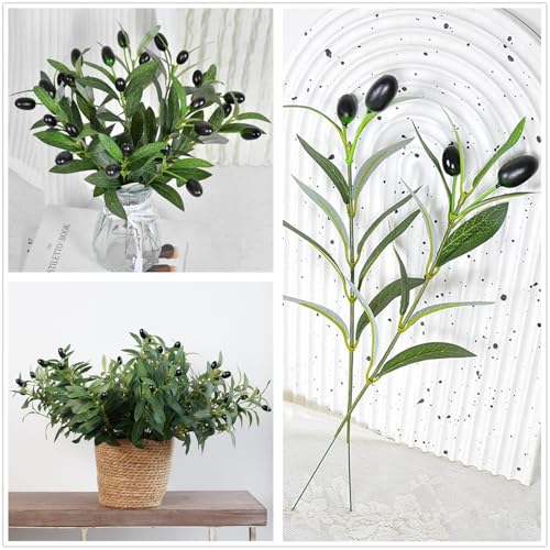 Fake Plants Artificial Olive Branches 10” Fake Greenery Small Olive Leaves Stems, Faux Tree Branch Greenery Stem Silk Plant for Home Decor Office Wedding Bouquets Party DIY Decoration 20 Pcs (No Vase) - color: Olive Leaves Stems - 20 Pcs