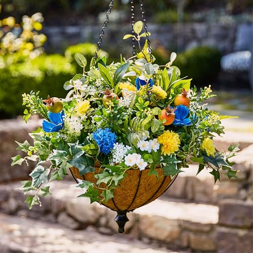 Balsam Hill Outdoor Summer Breeze Spring & Summer Hanging Basket - 26" Premium UV-Protected Artificial Outdoor Flowers for Porch, Patio, & Garden - color: Summer Breeze