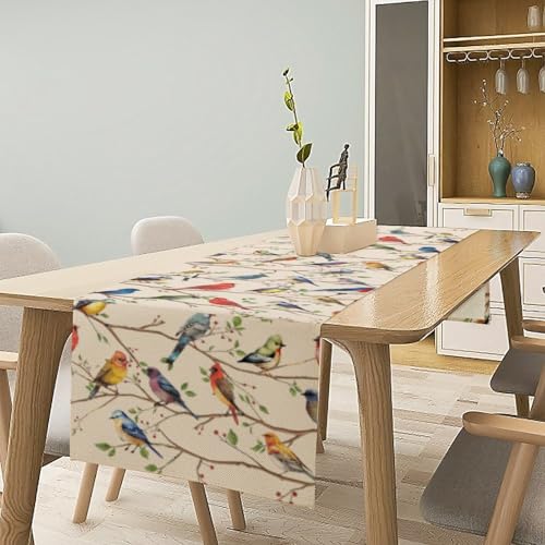 Flowers Birds Spring Table Runner, Colorful Birds Branches Floral Seasonal Kitchen Dining Table Decoration for Home Party Decor 13x36 Inch - color: Bird_1, size: 13x36inch