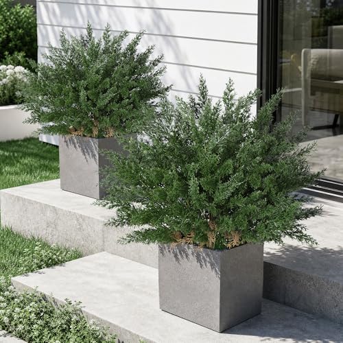 Cedar Stems Fake Plants Artificial Plants Outdoor Decor, 4 Bundles Cedar Branches Realistic Artificial Greenery for Outdoors UV Resistant Faux Plants for Front Door Porch Patio Yard Indoor Home Office - color: Green