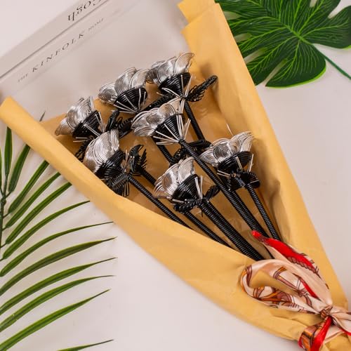 ZffXH Artificial Flowers Metal Bouquet Roses Flower,6Pcs Silver Black Fake Rose,Aluminum Armature Crafted Waterproof,Office Hotel Table Decor,Mother's Day Valentine’s Day Girl's Birthday Party - color: 6 Pcs Silver Black