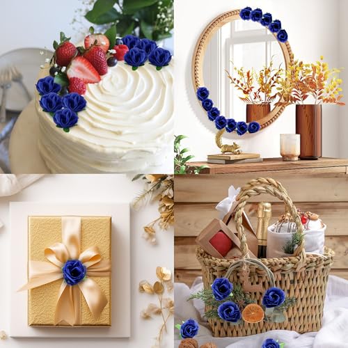 SITUMEIZI 100 Pcs 1.3 inches Mini Deep Blue Rose Head Artificial Roses Blue Flowers for Wedding Decor, Graduation Cap, Cake, DIY Flower Wall Mother's Day Home Party Decor - color: Blue