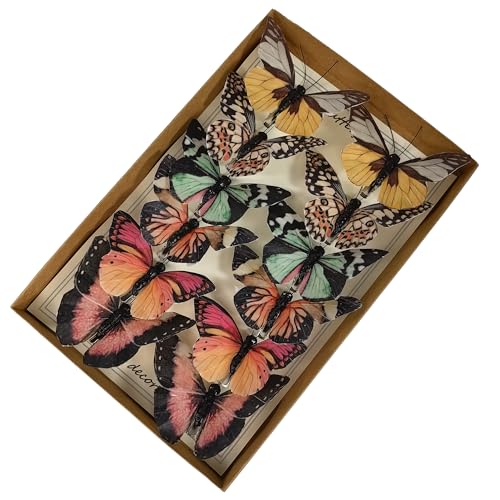 Cartanfill- Artificial Feather Simulation Butterfly Party Decoration Set, a Set of 12 Pieces with Clips, Used for Home Decoration in 12 Colors.… (B Clip) - color: B Clip