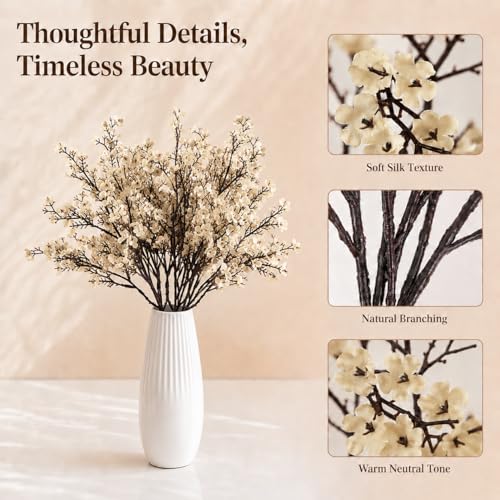 Mandy's 6 Bundles Artificial Champagne Baby’s Breath Flowers | 18.5 Inch Silk Gypsophila European Style Modern Home Decor Centerpiece Neutral Wedding Flower Arrangements - color: Champagne