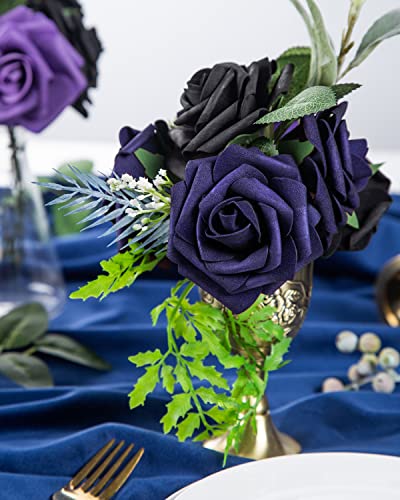 DuHouse 25Pcs Artificial Roses Flowers Fake Roses with Stems Real Touch Foam Flowers for DIY Wedding Bouquet Centerpiece Floral Arrangement Party Home Decor (Dark Purple) - color: Dark Purple, size: 25pcs