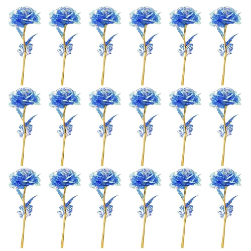 20PCS Artificial Colorful Flowers Galaxy Rose Crystal Flower Glass Rose Gifts for Wedding, Mother' s Day Memorable Days, Blue - color: Blue
