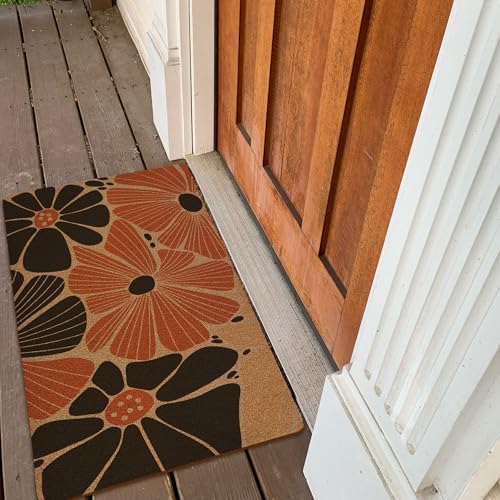 Cute Boho Door Mat, Floral Doormat Abstract Flower Welcome Front Door Mat Outside Indoor Outdoor Entrance, Floral Artificial Coir Doormat Rugs for Patio Kitchen Decor, 17x30 Inch - color: Multi Color