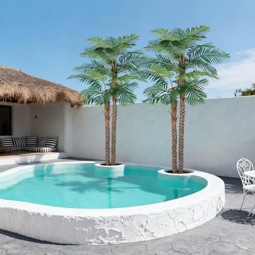 8FT Artificial Palm Tree for Outdoor, UV-Resistant Large Silk Artificial Plants Outdoor Indoor, Realistic Tropical Fake Palm Tree Decor for Poolside Patio Home Living Room - size: 8ft