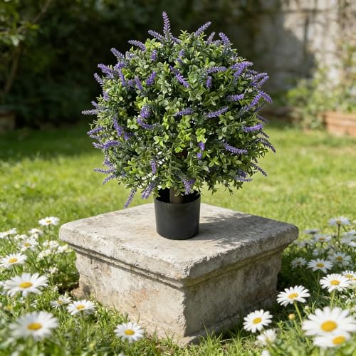 ALL SEASON GREEN Artificial Lavender Boxwood Topiary, 24'' Purple Flowers Potted Faux Outdoor Plant, Front Porch Decor - size: 24'' Tall