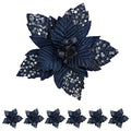 Pretty Jolly 11 inch Large Christmas Glitter Poinsettia Flowers Artificial Gold Flowers Artificial for Decoration Xmas Flowers Christmas Tree Decoration New Year Ornaments Navy 6pcs
