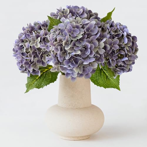 ZYTUYO 4 Pcs 20'' Gray Purple Real Touch Hydrangea Artificial Flowers Vintage Lifelike Latex Hydrangeas Long Stem for Boho Home Decor Porch Outdoor Wedding Kitchen Xmas Table Centrepiece - color: Dark Purple