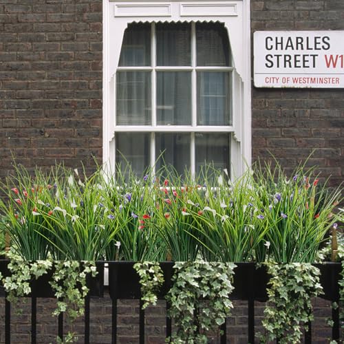 Melorca&Guilla Artificial Plants Outdoor 6PCS 23“ Fake Tall Grass,Fake Outdoor Plants,Faux Plants with Flowers for Garden Porch Window Box Shop Office Home Décor - color: Calla Lily+grass