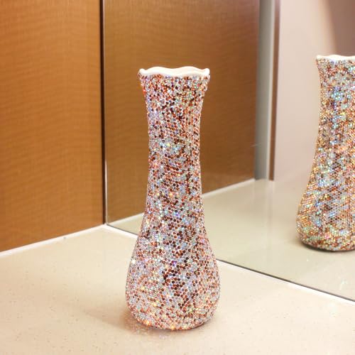 Bling Luxury Diamond-Embedded Vase for Home Decor – Elegant Flower Arrangement Vase, Dry Flower Crystal Decorative Bottle Vase, Desktop Ornament for Living Rooms (Golden) - color: Golden