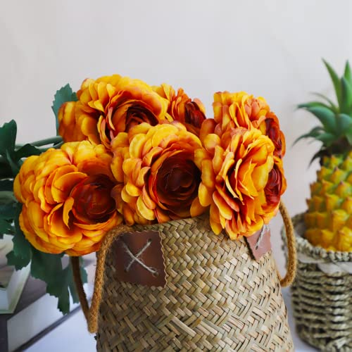 Artificial Flowers Ranunculus Long Stem Buttercup Silk Flowers 6 pcs for Home Decor and Wedding Decorations(Burnt Orange) - color: Burnt Orange