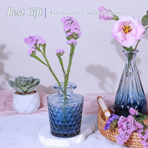 UPBUD Navy Blue Glass Bud Vases Set of 5, Mini Flower Vase for Centerpieces, Small Clear Vases in Bulk for Wedding Decorations, Vintage Vase for Table, Graduation, Home Décor - color: Standard-blue, size: 5pcs